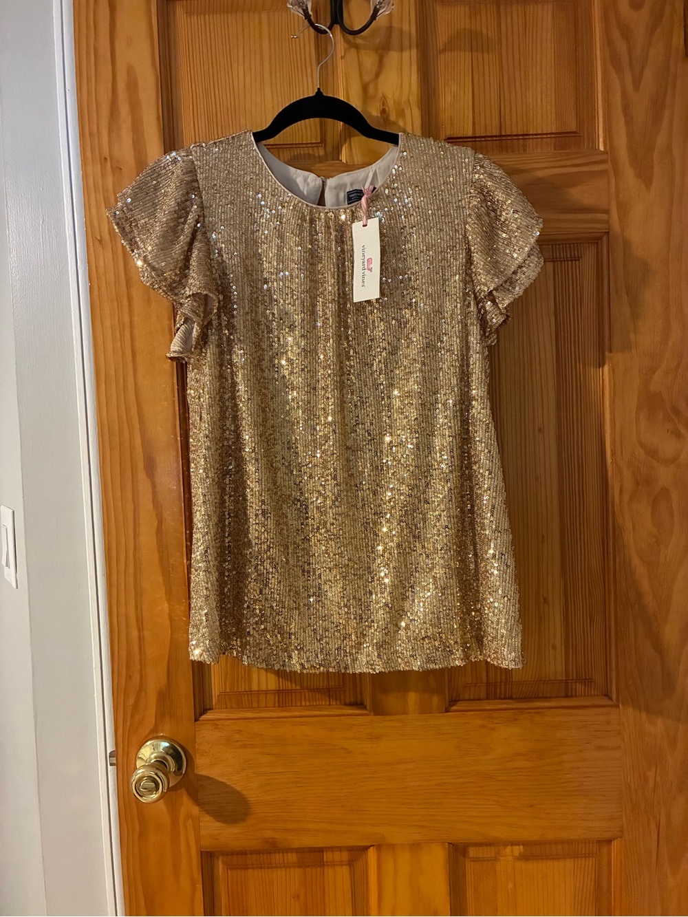 Vineyard Vines Gold Sequin Flutter Sleeve Top